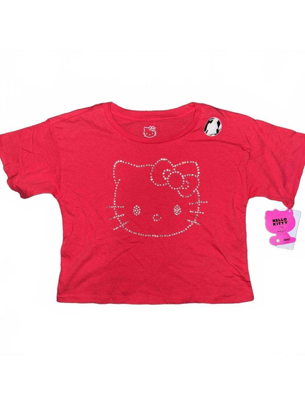 Hello Kitty Red Rhinestone Embellished Crop Top T-Shirt